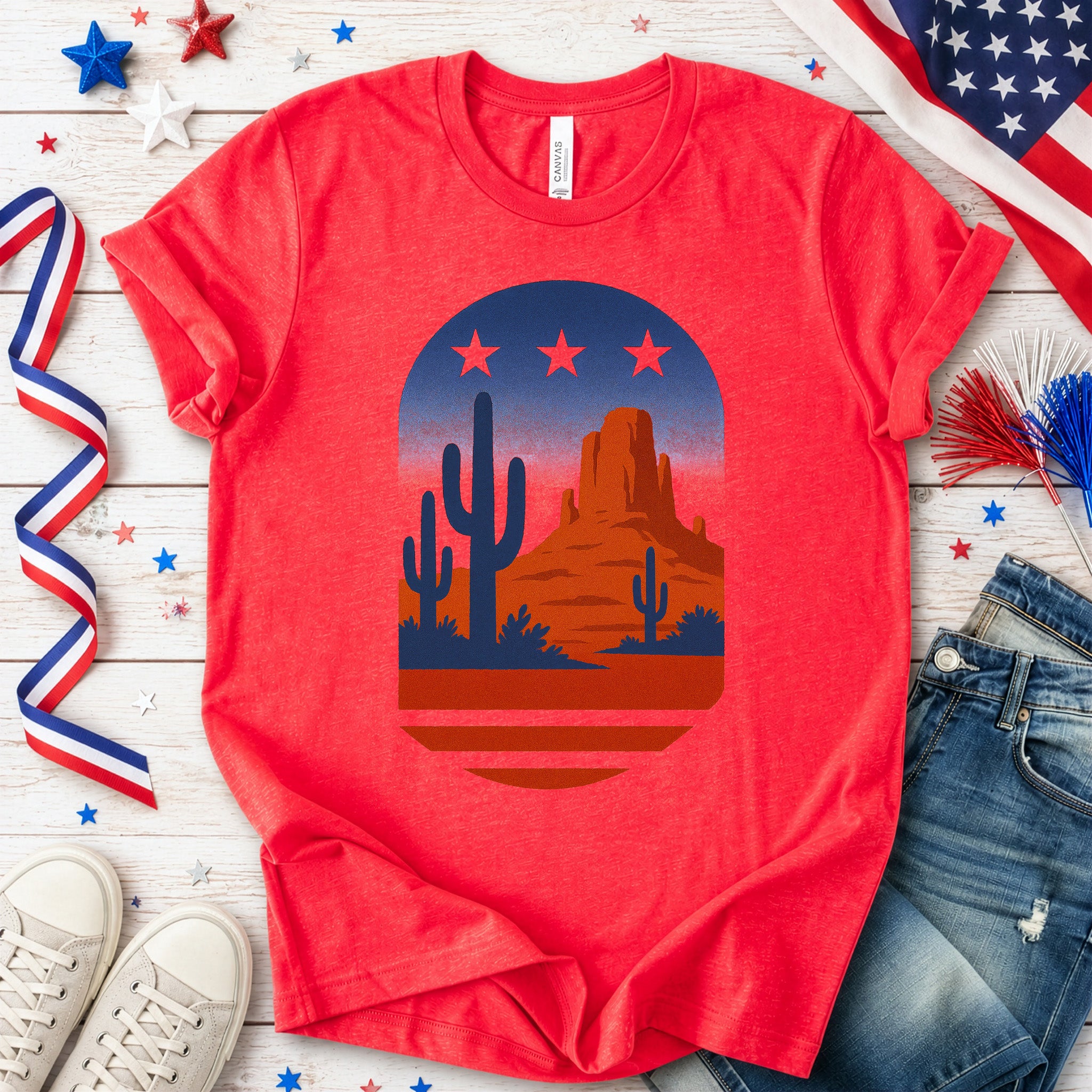 Sonoran Desert Cactus T-Shirt – Patriotic Arizona Landscape Tee