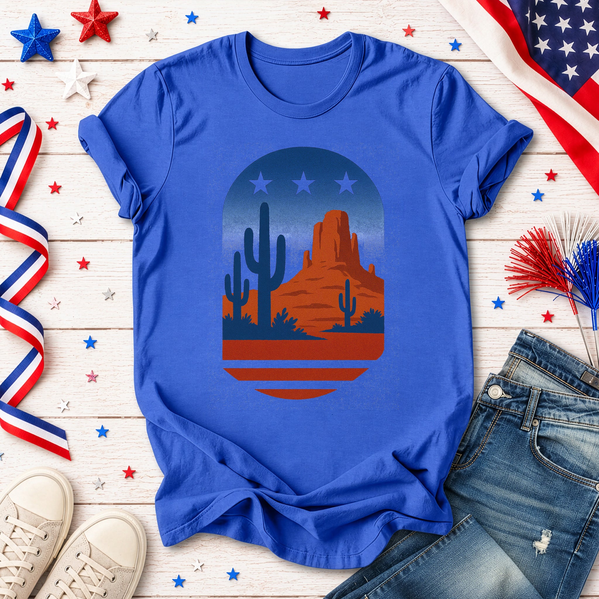 Sonoran Desert Cactus T-Shirt – Patriotic Arizona Landscape Tee