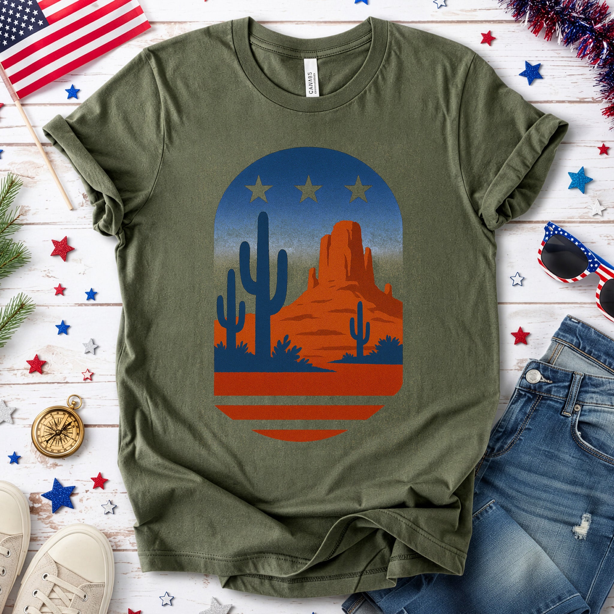 Sonoran Desert Cactus T-Shirt – Patriotic Arizona Landscape Tee