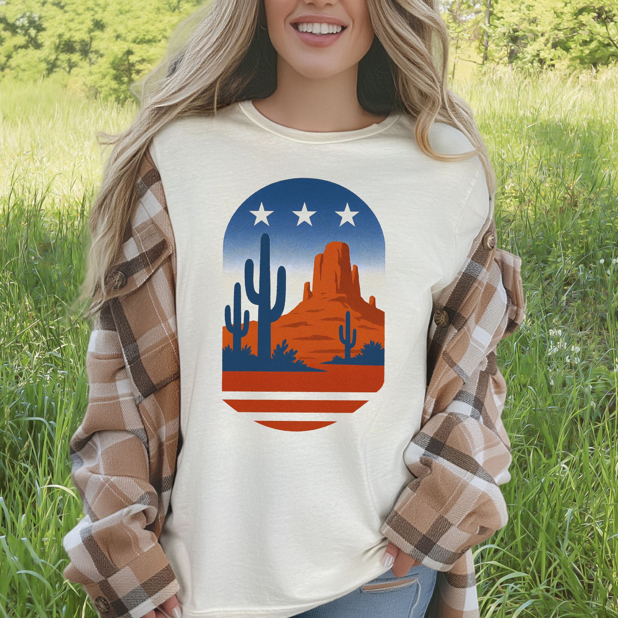 Sonoran Desert Cactus T-Shirt – Patriotic Arizona Landscape Tee