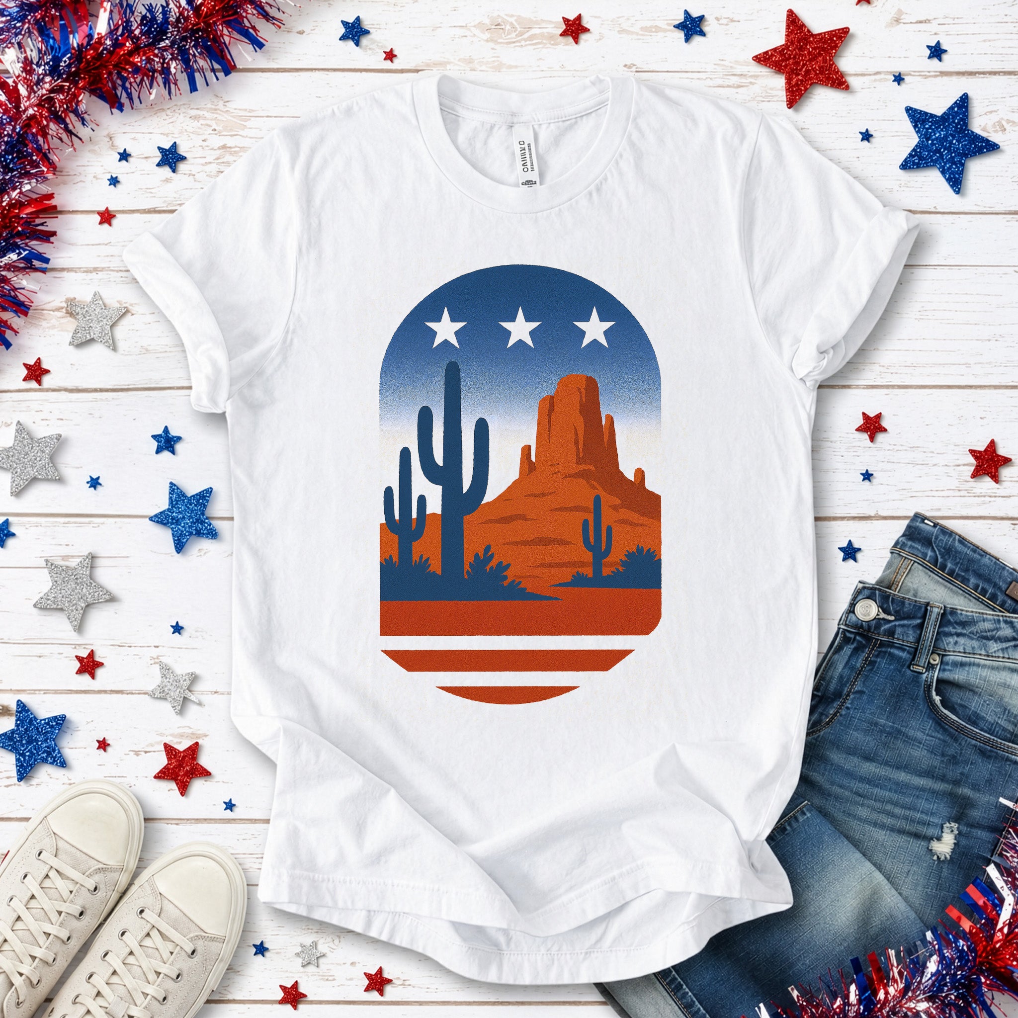 Sonoran Desert Cactus T-Shirt – Patriotic Arizona Landscape Tee