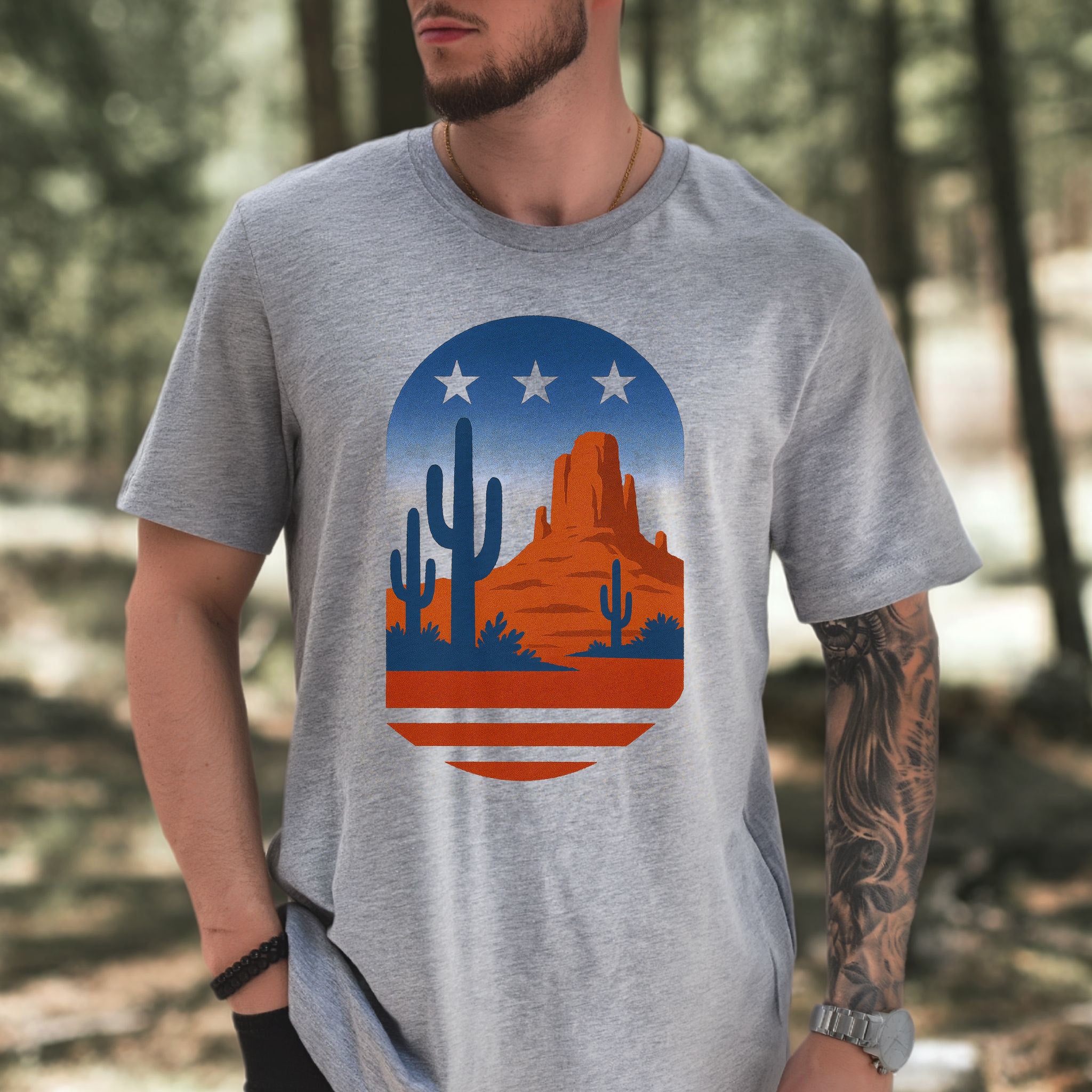 Sonoran Desert Cactus T-Shirt – Patriotic Arizona Landscape Tee
