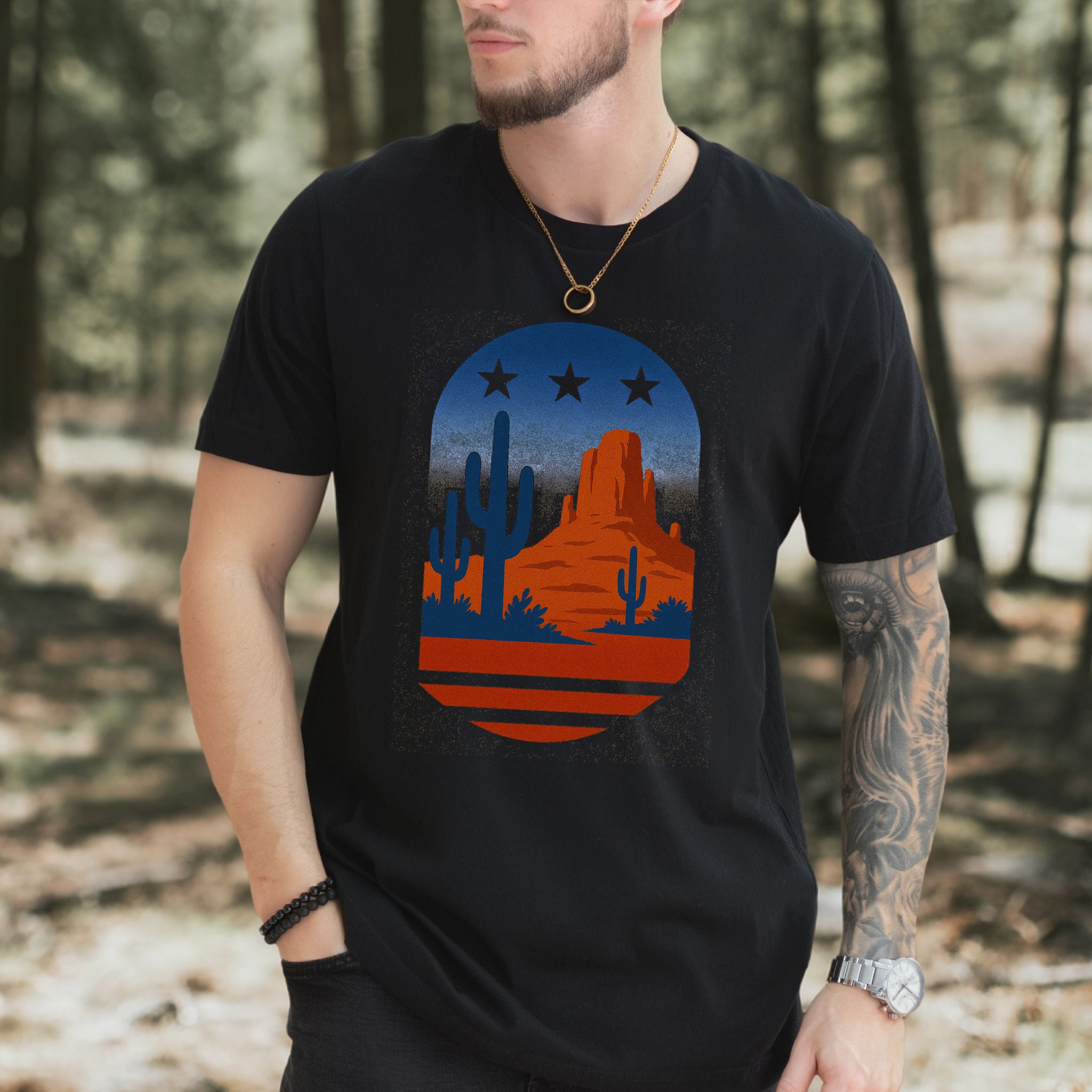 Sonoran Desert Cactus T-Shirt – Patriotic Arizona Landscape Tee