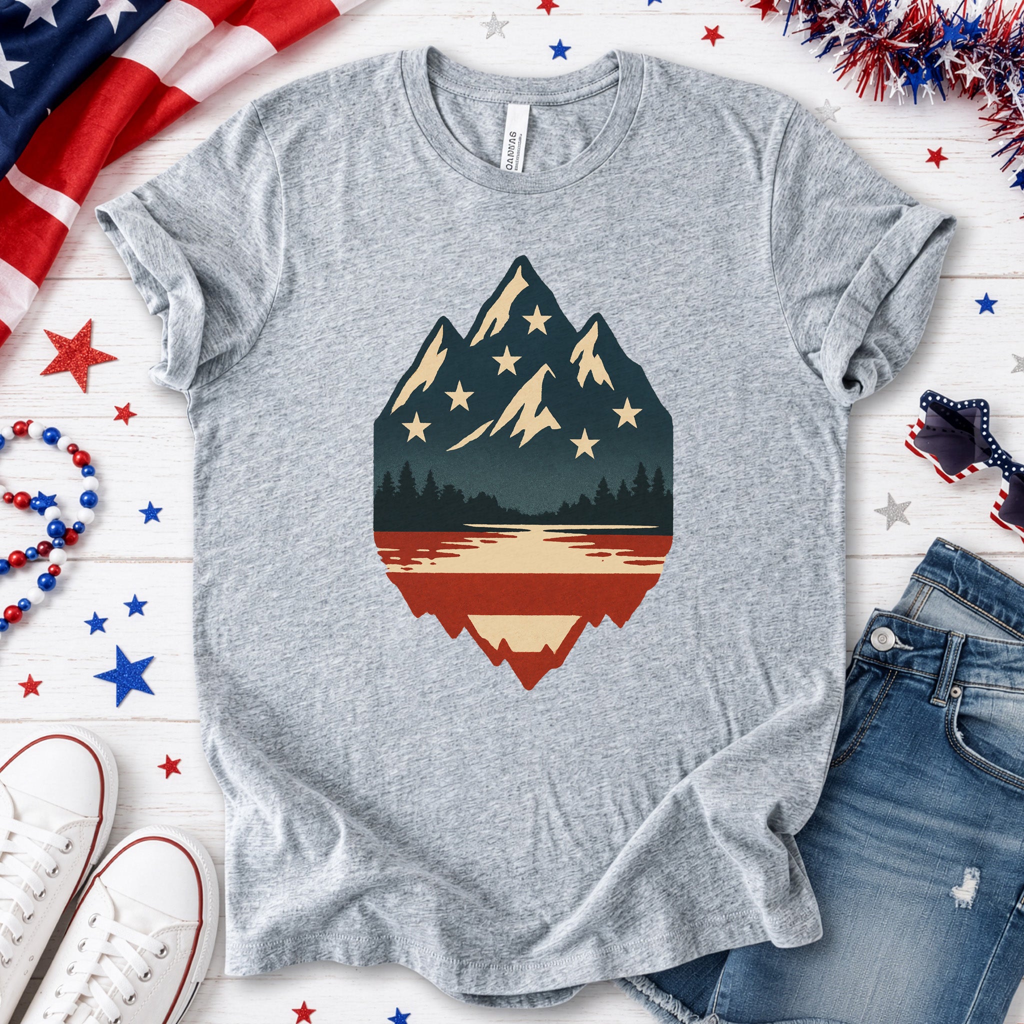 Patriotic Mountain Peaks T-Shirt – Colorado & Montana 4th of July Wilderness Tee
