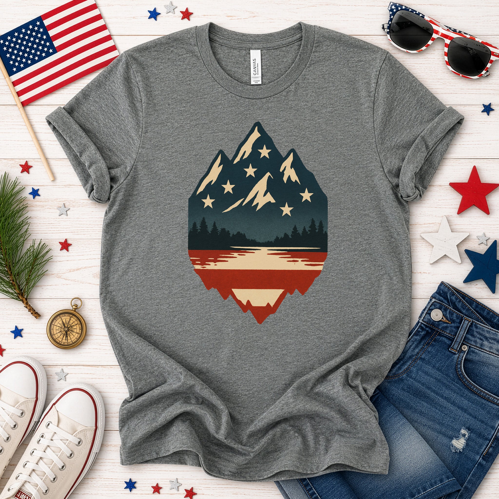 Patriotic Mountain Peaks T-Shirt – Colorado & Montana 4th of July Wilderness Tee