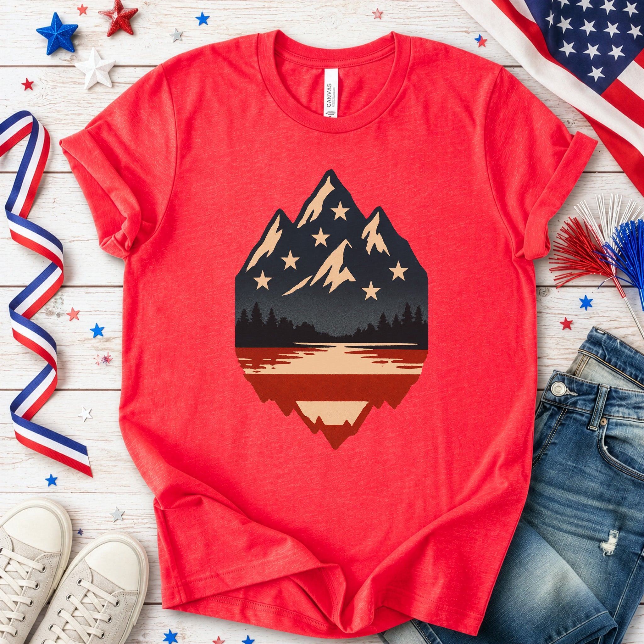Patriotic Mountain Peaks T-Shirt – Colorado & Montana 4th of July Wilderness Tee