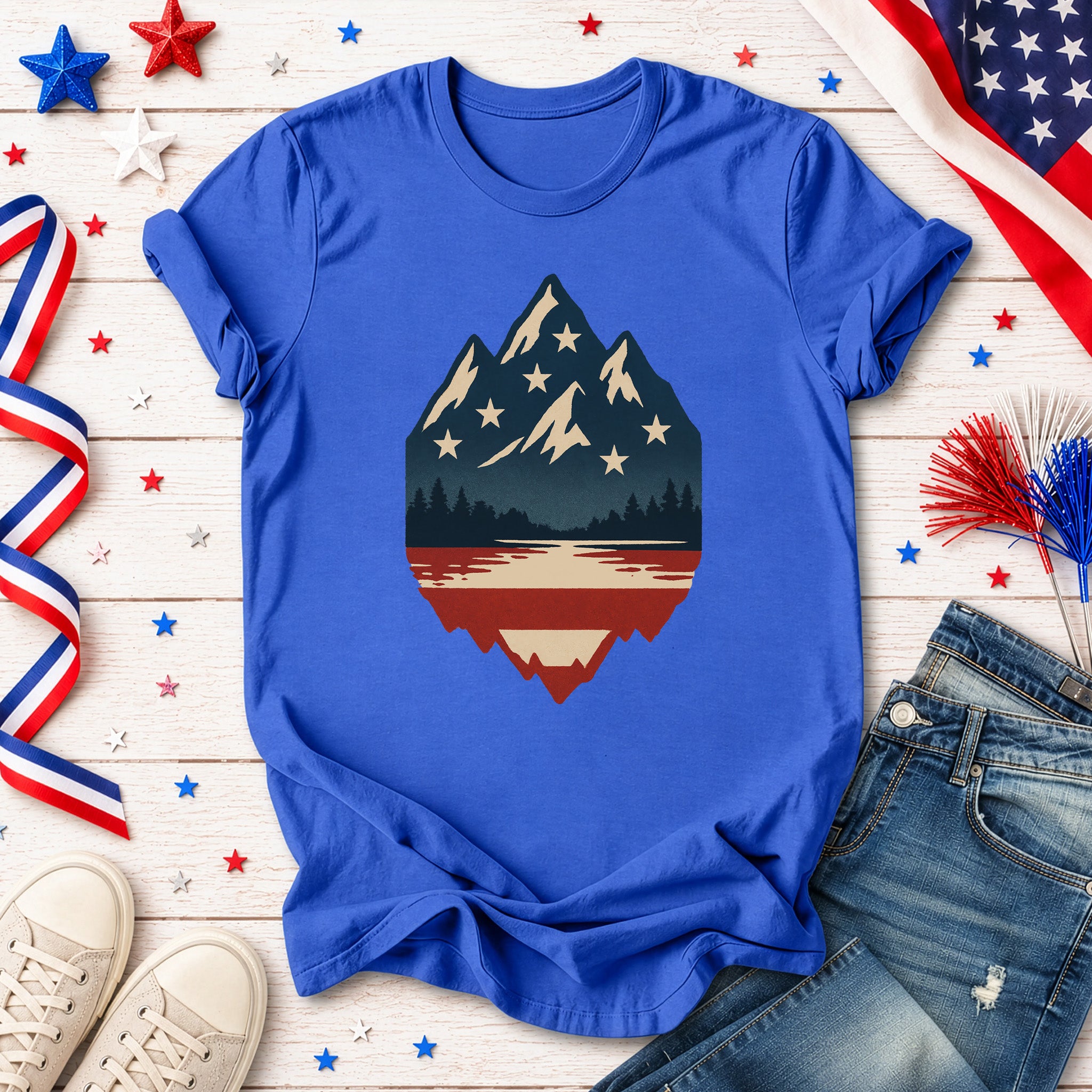 Patriotic Mountain Peaks T-Shirt – Colorado & Montana 4th of July Wilderness Tee