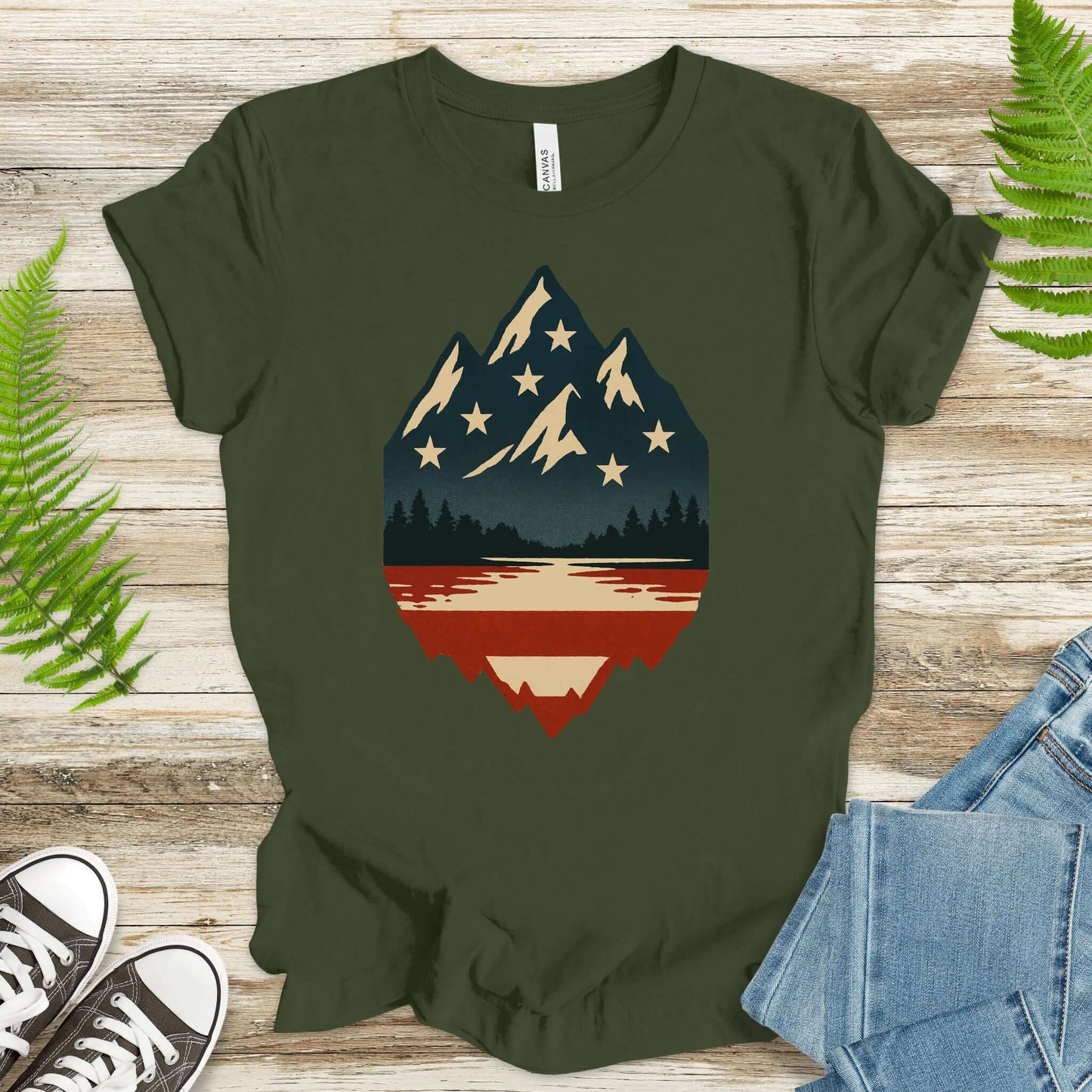 Patriotic Mountain Peaks T-Shirt – Colorado & Montana 4th of July Wilderness Tee