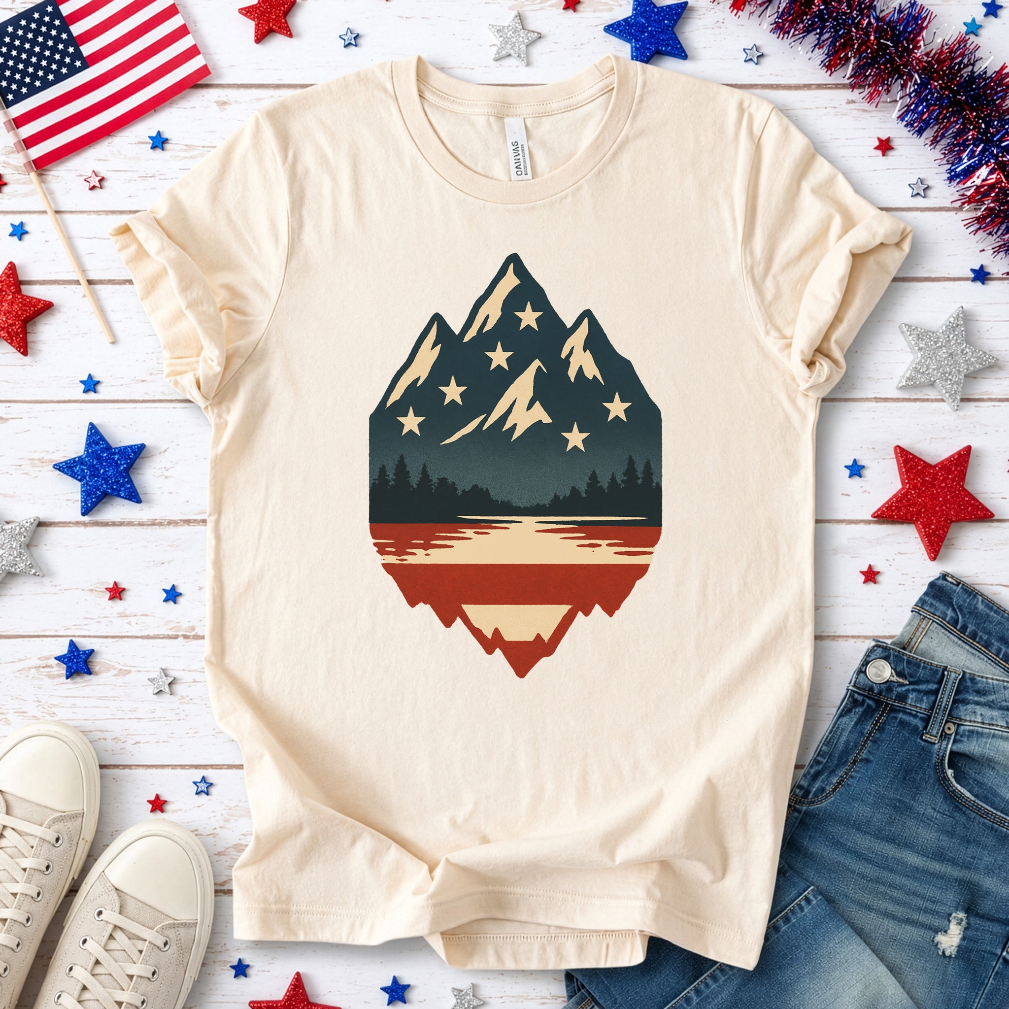 Patriotic Mountain Peaks T-Shirt – Colorado & Montana 4th of July Wilderness Tee