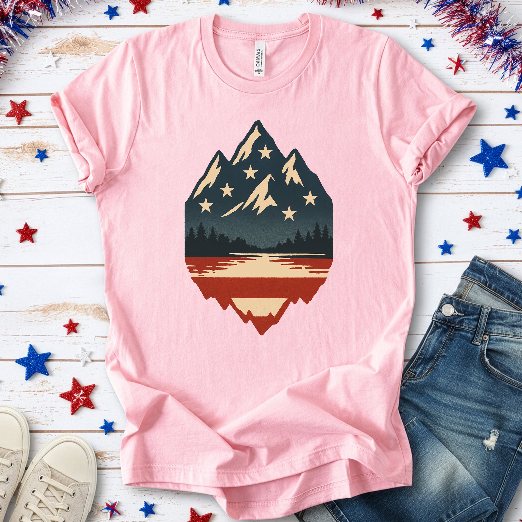 Patriotic Mountain Peaks T-Shirt – Colorado & Montana 4th of July Wilderness Tee