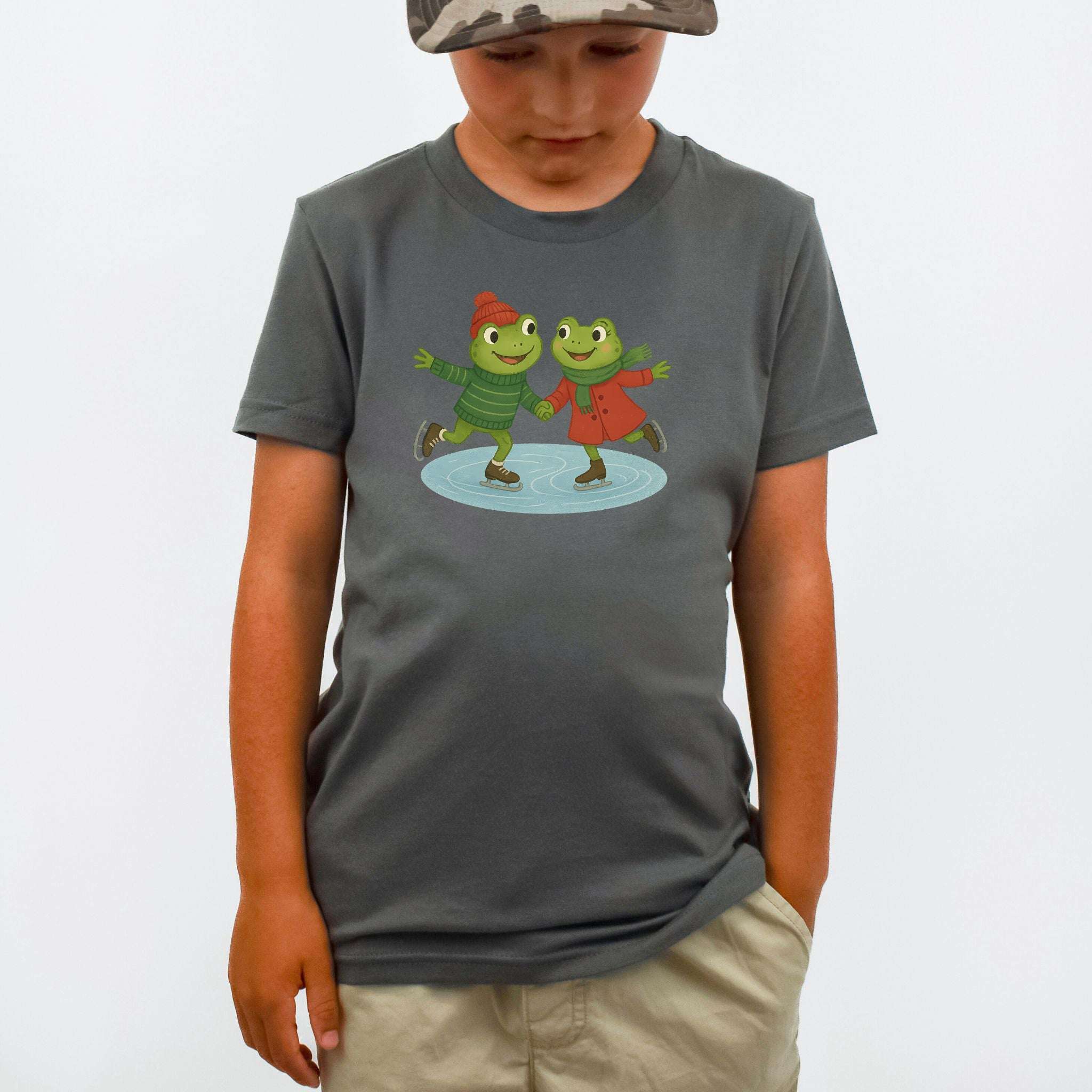 Skating Froggies Youth T-Shirt – Cute Frog Winter Ice Vibes