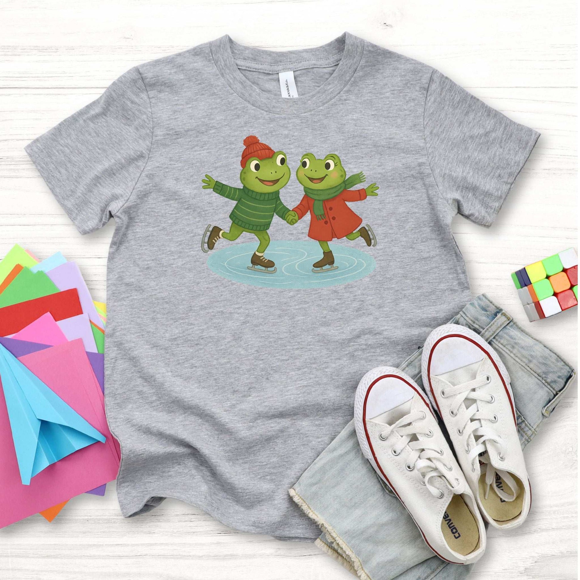 Skating Froggies Youth T-Shirt – Cute Frog Winter Ice Vibes