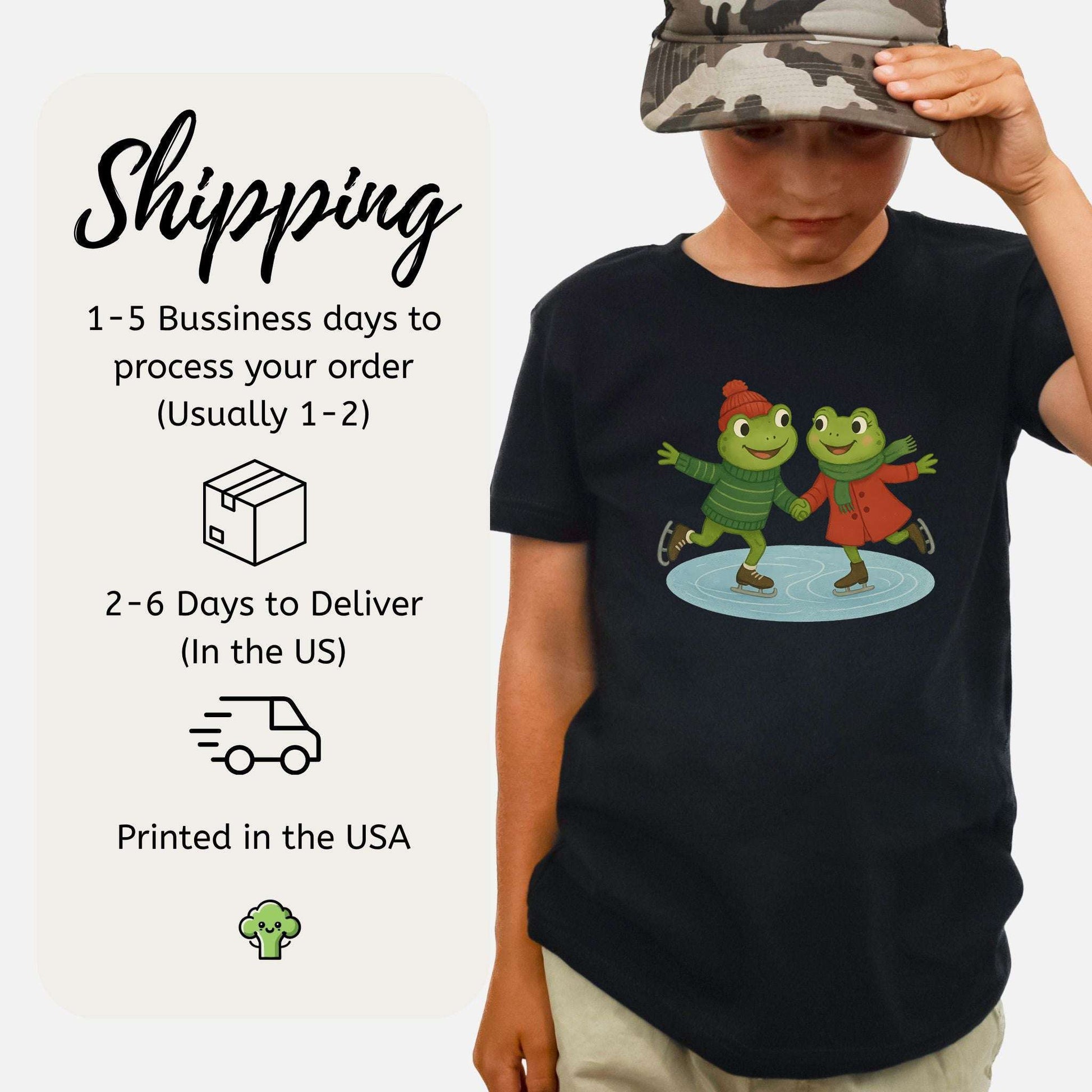 Skating Froggies Youth T-Shirt – Cute Frog Winter Ice Vibes