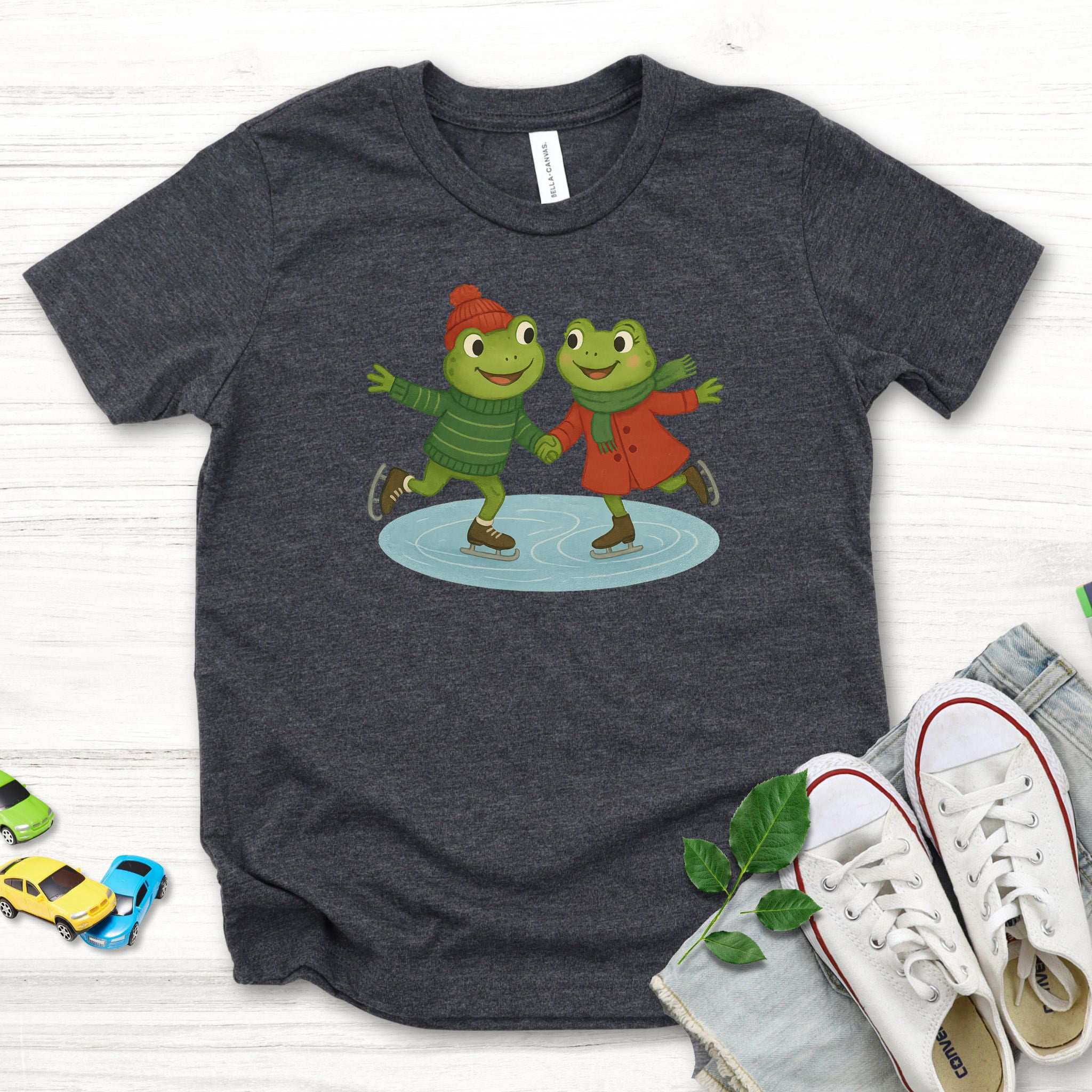 Skating Froggies Youth T-Shirt – Cute Frog Winter Ice Vibes