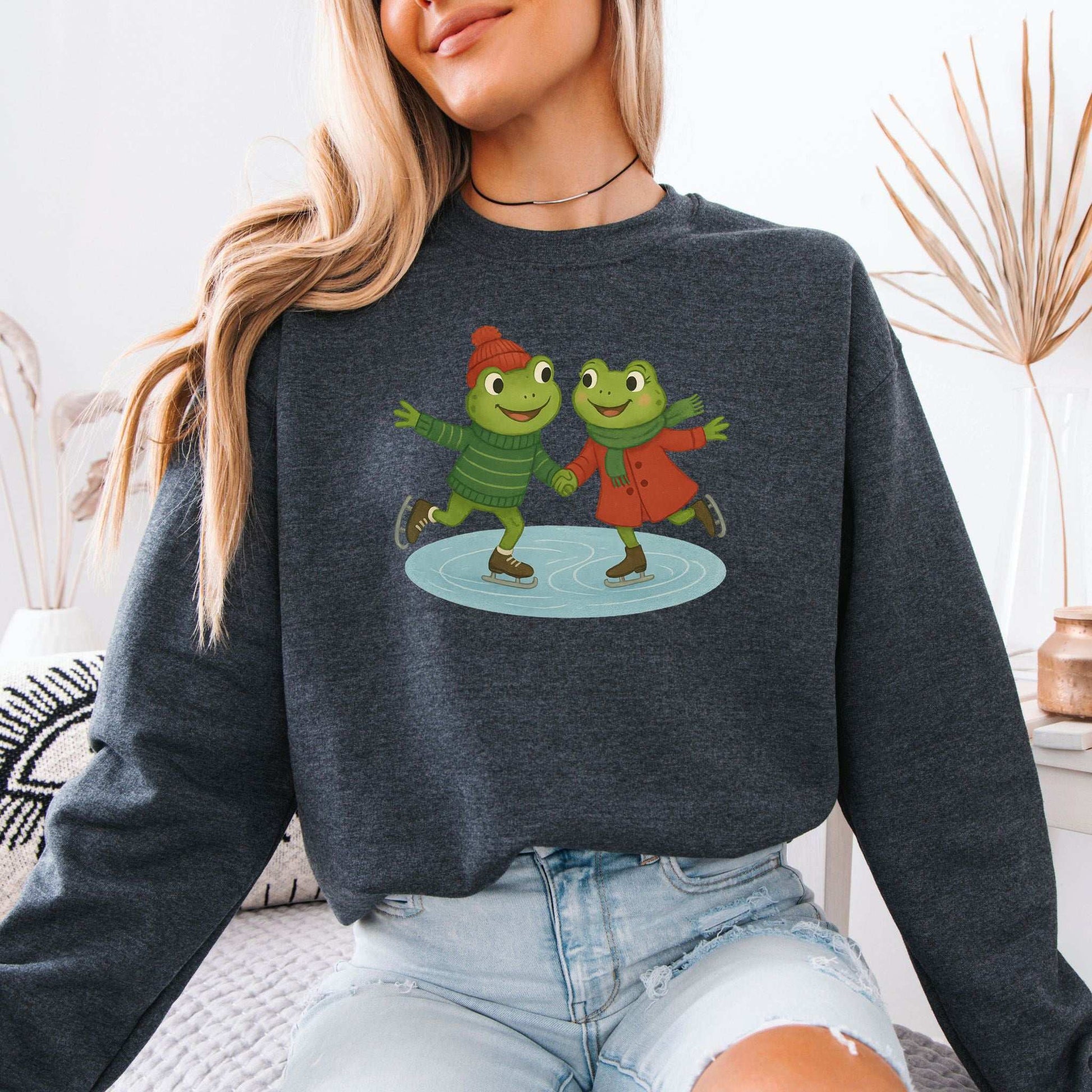 Frogs on Ice Sweatshirt – Cute Winter Skating Frog Gift
