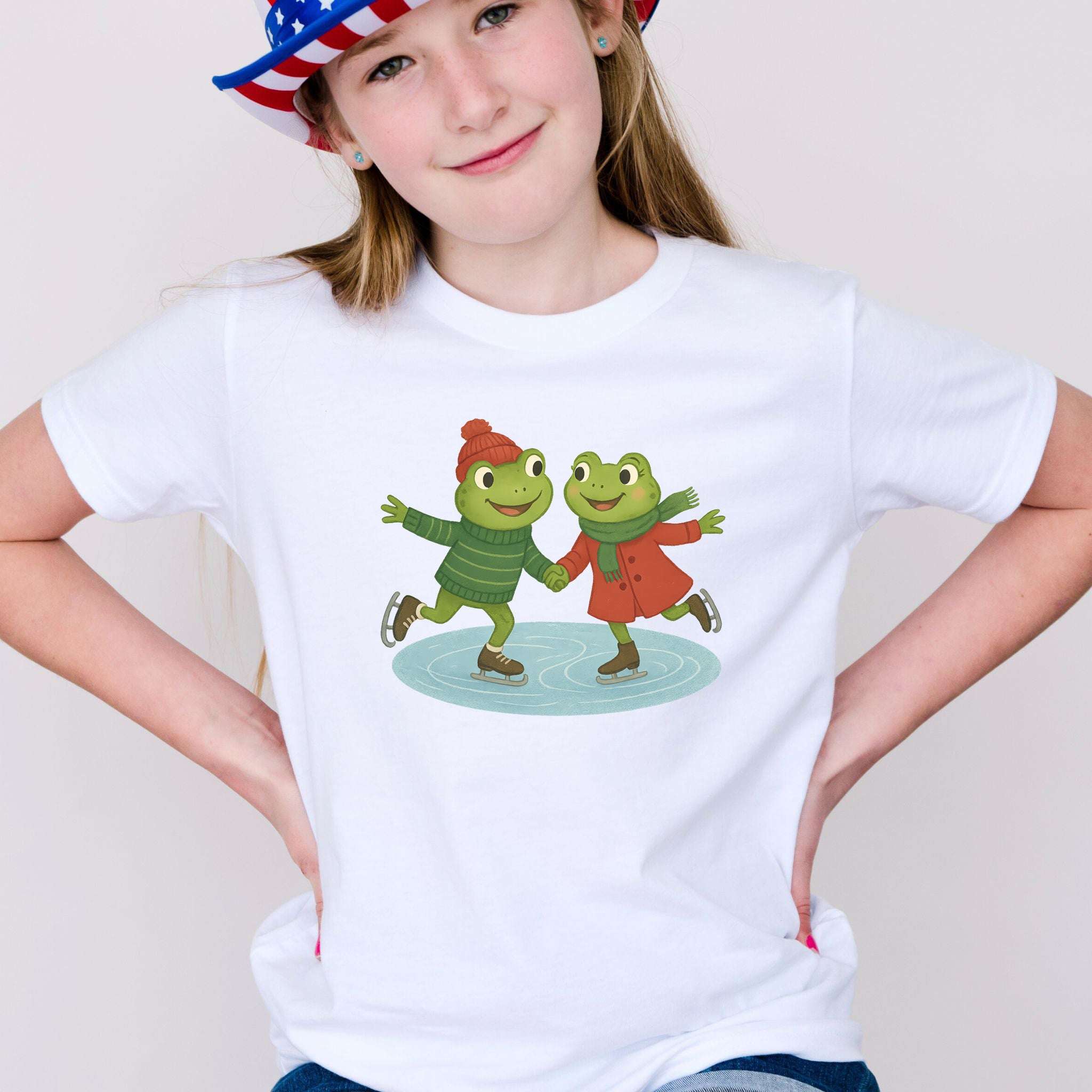 Skating Froggies Youth T-Shirt – Cute Frog Winter Ice Vibes