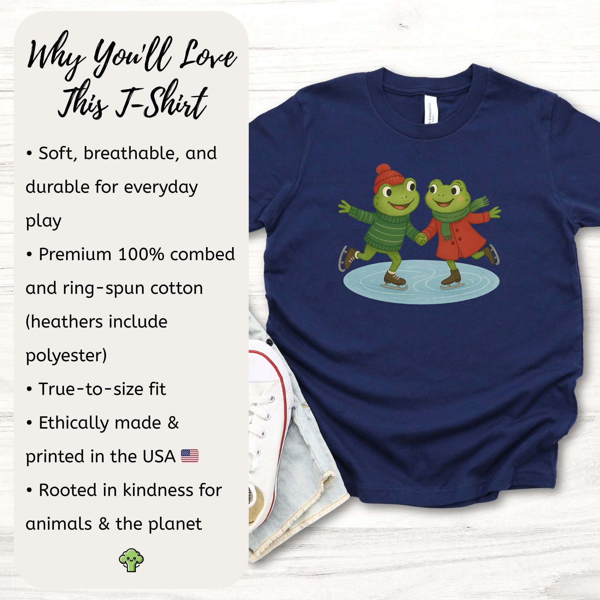 Skating Froggies Youth T-Shirt – Cute Frog Winter Ice Vibes