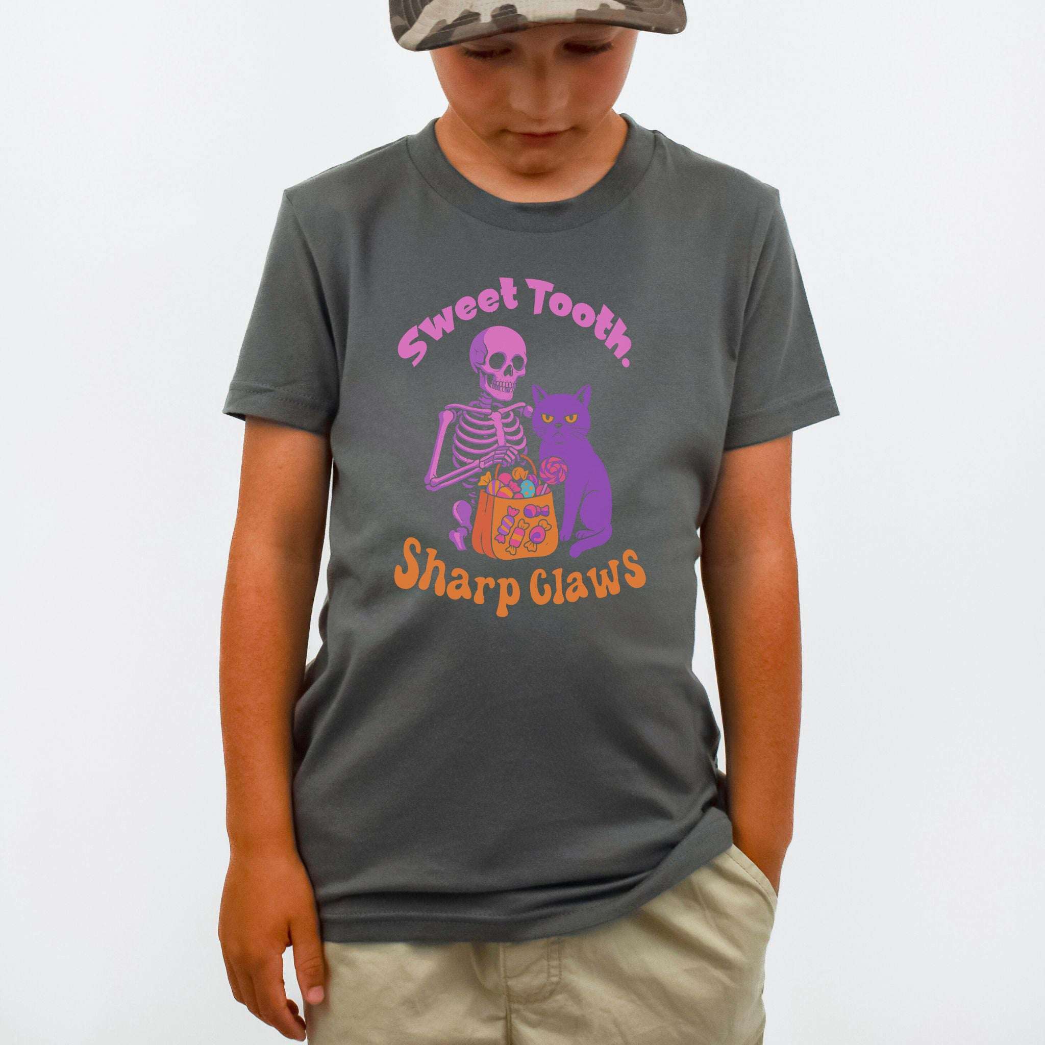Skeleton & Grumpy Cat Youth T-Shirt – Sweet Tooth, Sharp Claws