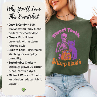 Skeleton and Grumpy Cat Halloween Sweatshirt – Sweet Tooth, Sharp Claws