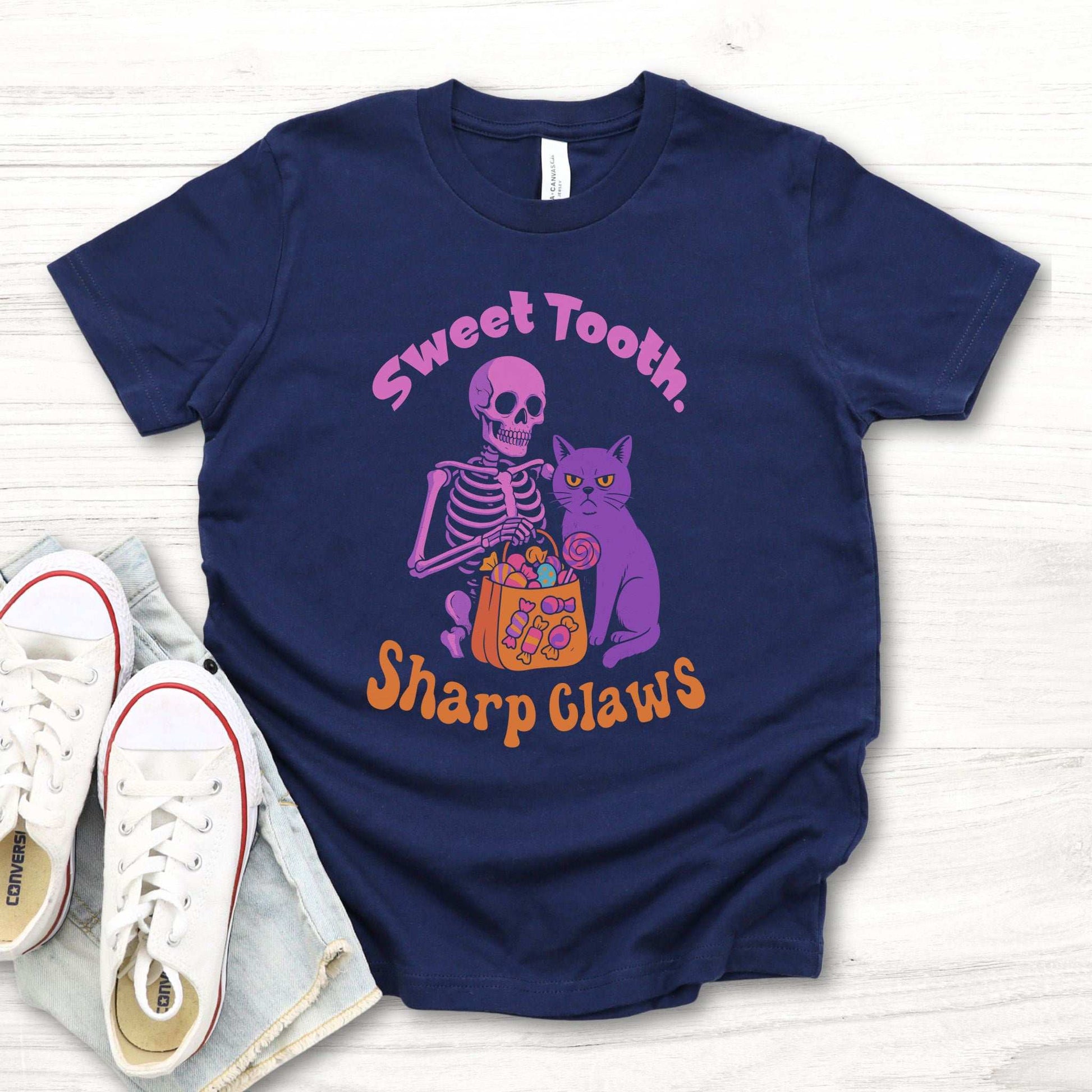 Skeleton & Grumpy Cat Youth T-Shirt – Sweet Tooth, Sharp Claws