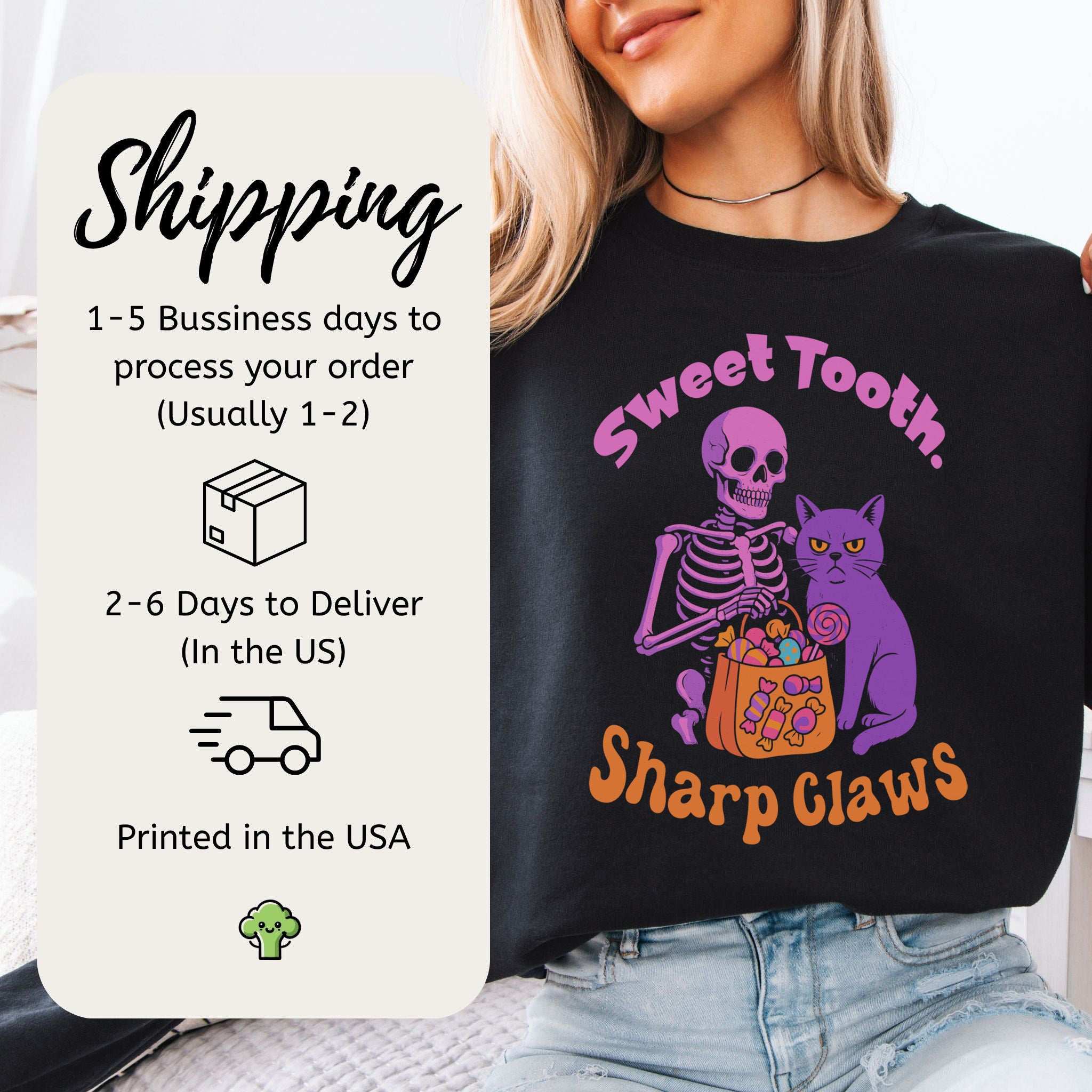 Skeleton and Grumpy Cat Halloween Sweatshirt – Sweet Tooth, Sharp Claws