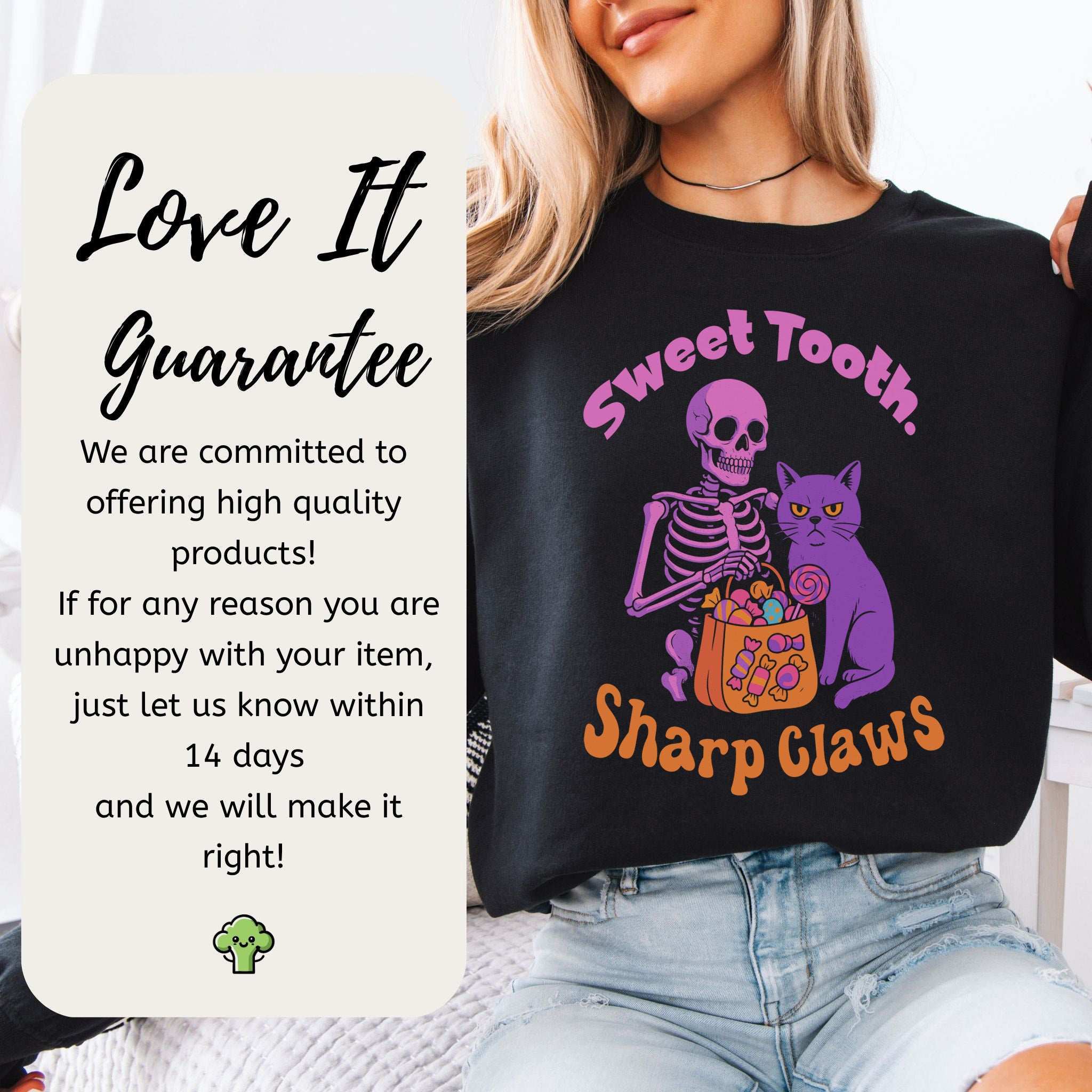 Skeleton and Grumpy Cat Halloween Sweatshirt – Sweet Tooth, Sharp Claws