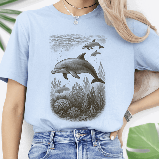 Dolphins and Coral Reef Sketch T-Shirt – Ocean Spirit Animal Tee
