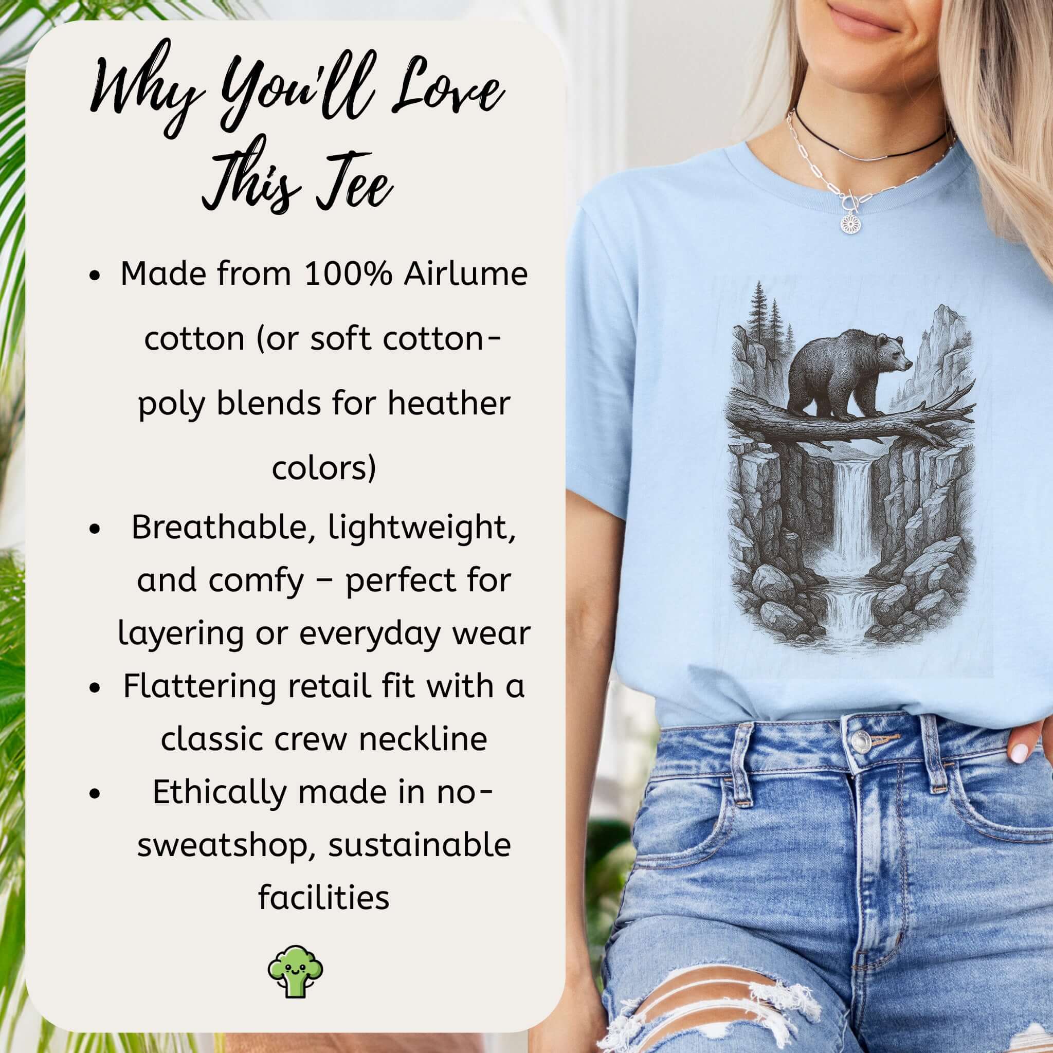 Bear Crossing Waterfall T-Shirt – Vintage Wilderness Sketch Tee