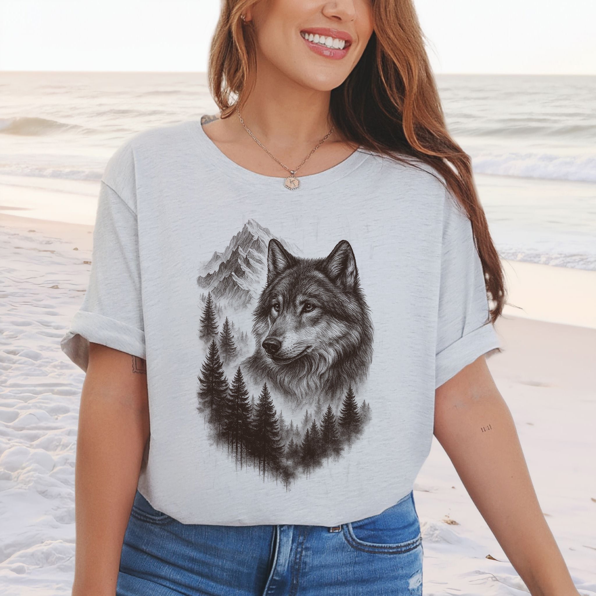Wolf Mountain Forest T-Shirt – Vintage Alpha Nature Adventure Tee