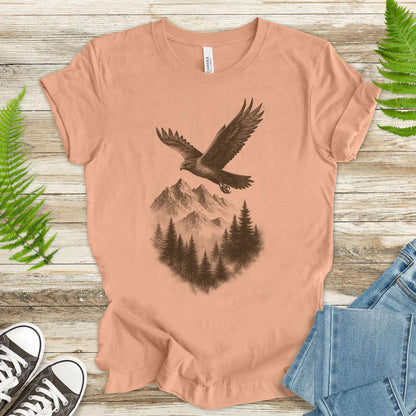 Eagle Over Mountains T-Shirt – Vintage Wilderness Spirit Animal Sketch