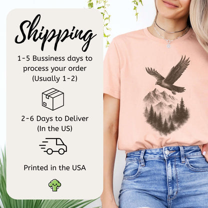 Eagle Over Mountains T-Shirt – Vintage Wilderness Spirit Animal Sketch