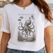 Octopus & Coral Reef Sketch T-Shirt – Artistic Ocean Life Tee