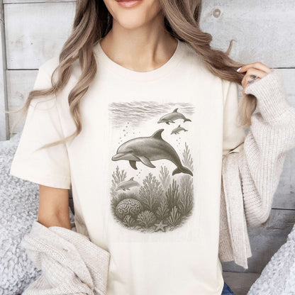 Dolphins and Coral Reef Sketch T-Shirt – Ocean Spirit Animal Tee