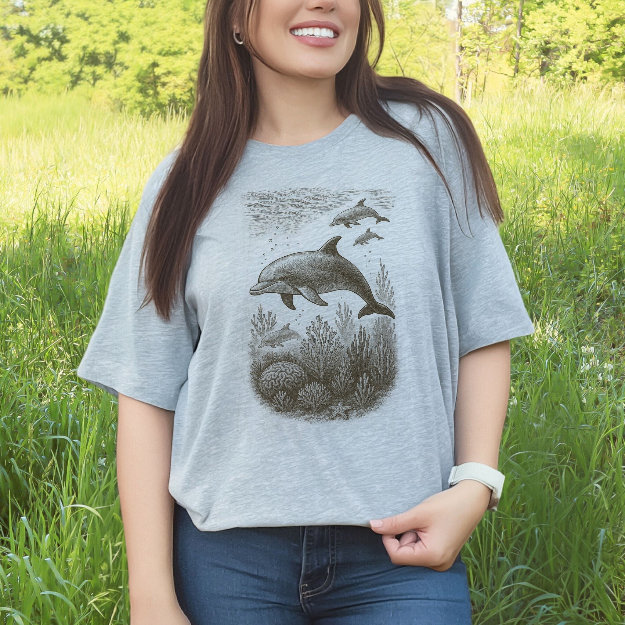 Dolphins and Coral Reef Sketch T-Shirt – Ocean Spirit Animal Tee