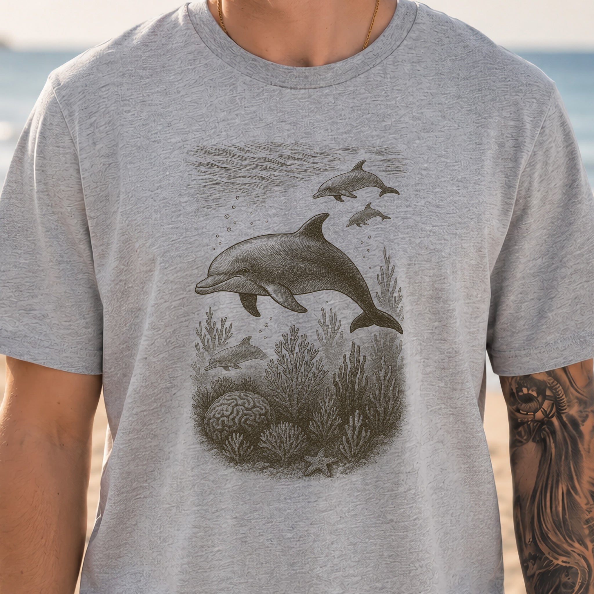 Dolphins and Coral Reef Sketch T-Shirt – Ocean Spirit Animal Tee