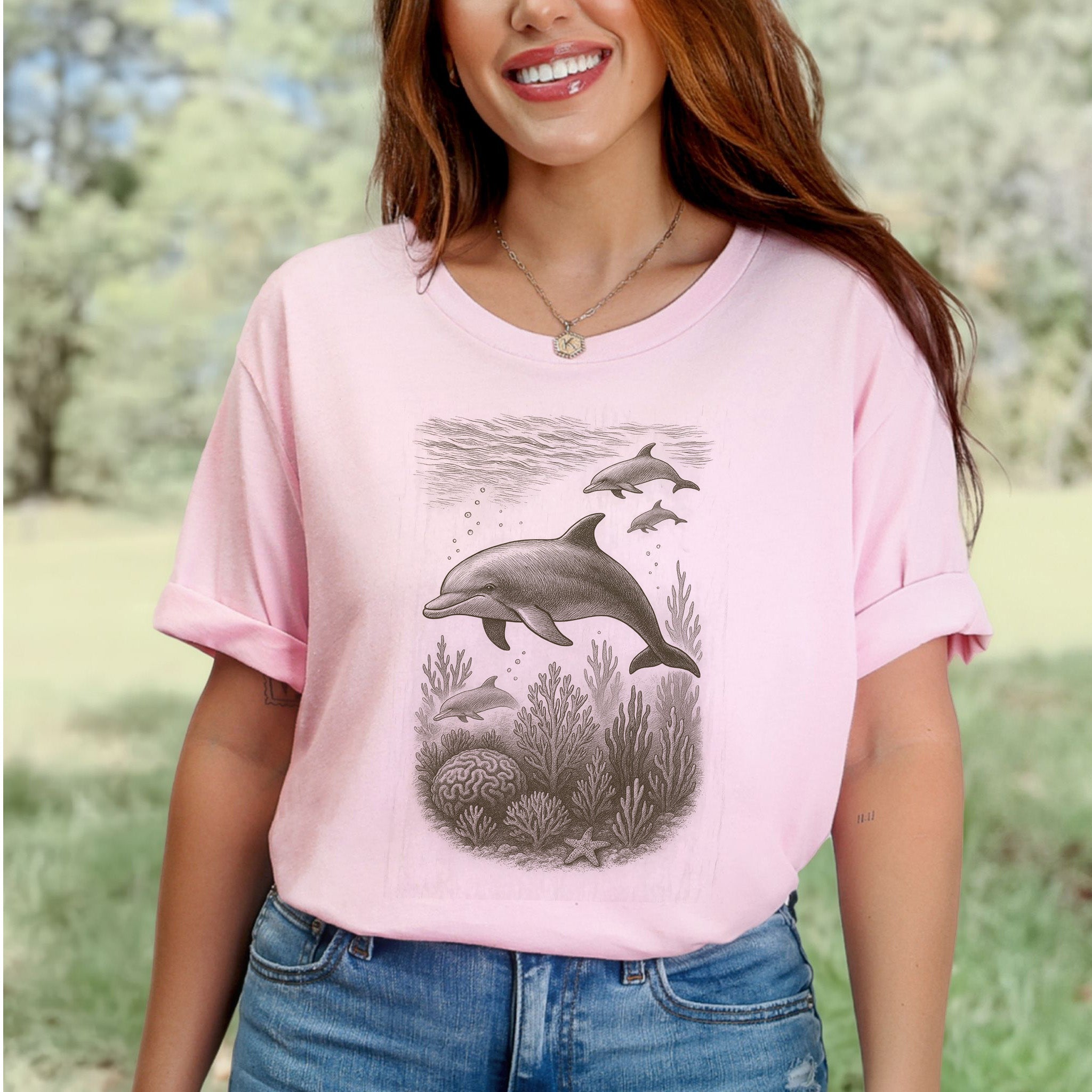 Dolphins and Coral Reef Sketch T-Shirt – Ocean Spirit Animal Tee