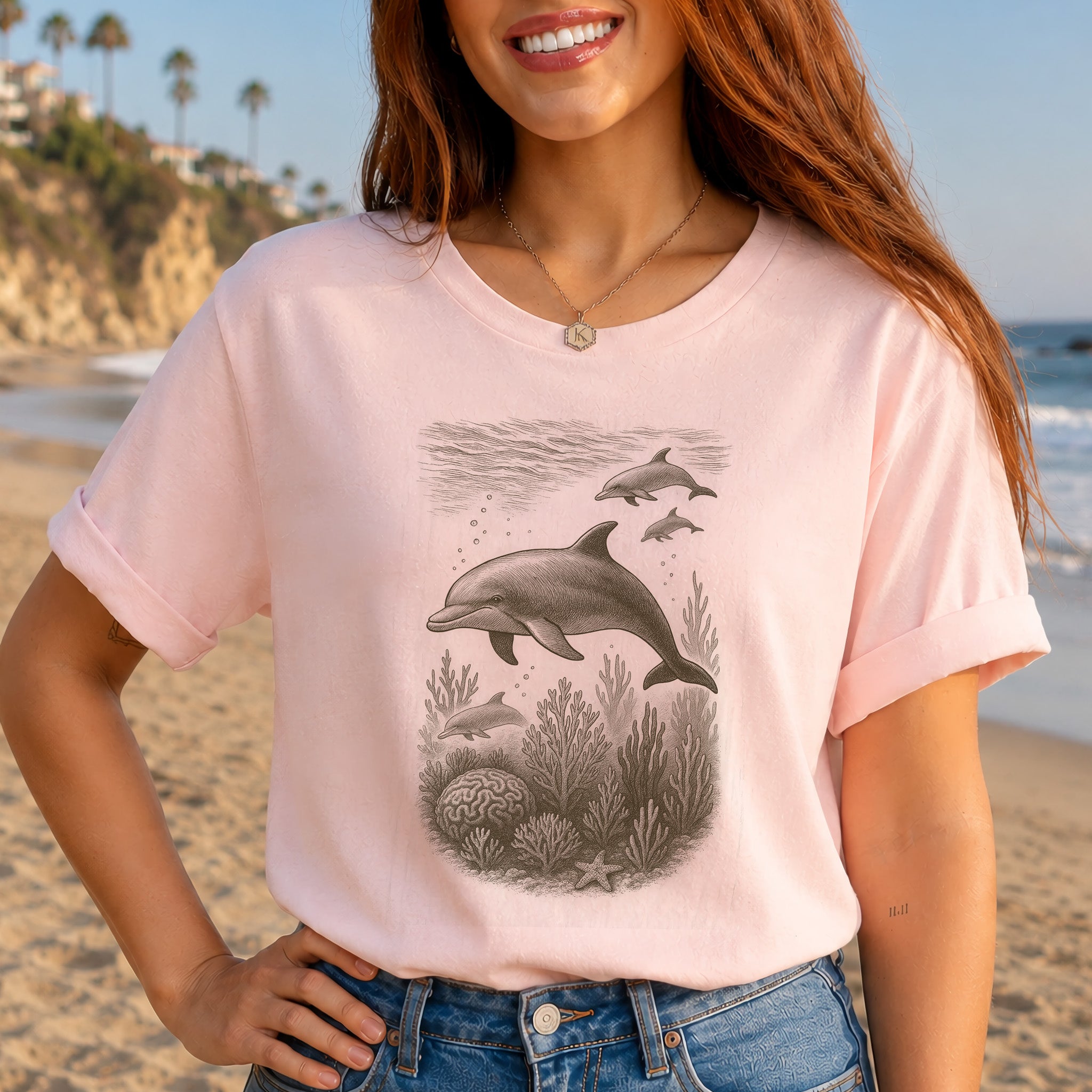 Dolphins and Coral Reef Sketch T-Shirt – Ocean Spirit Animal Tee