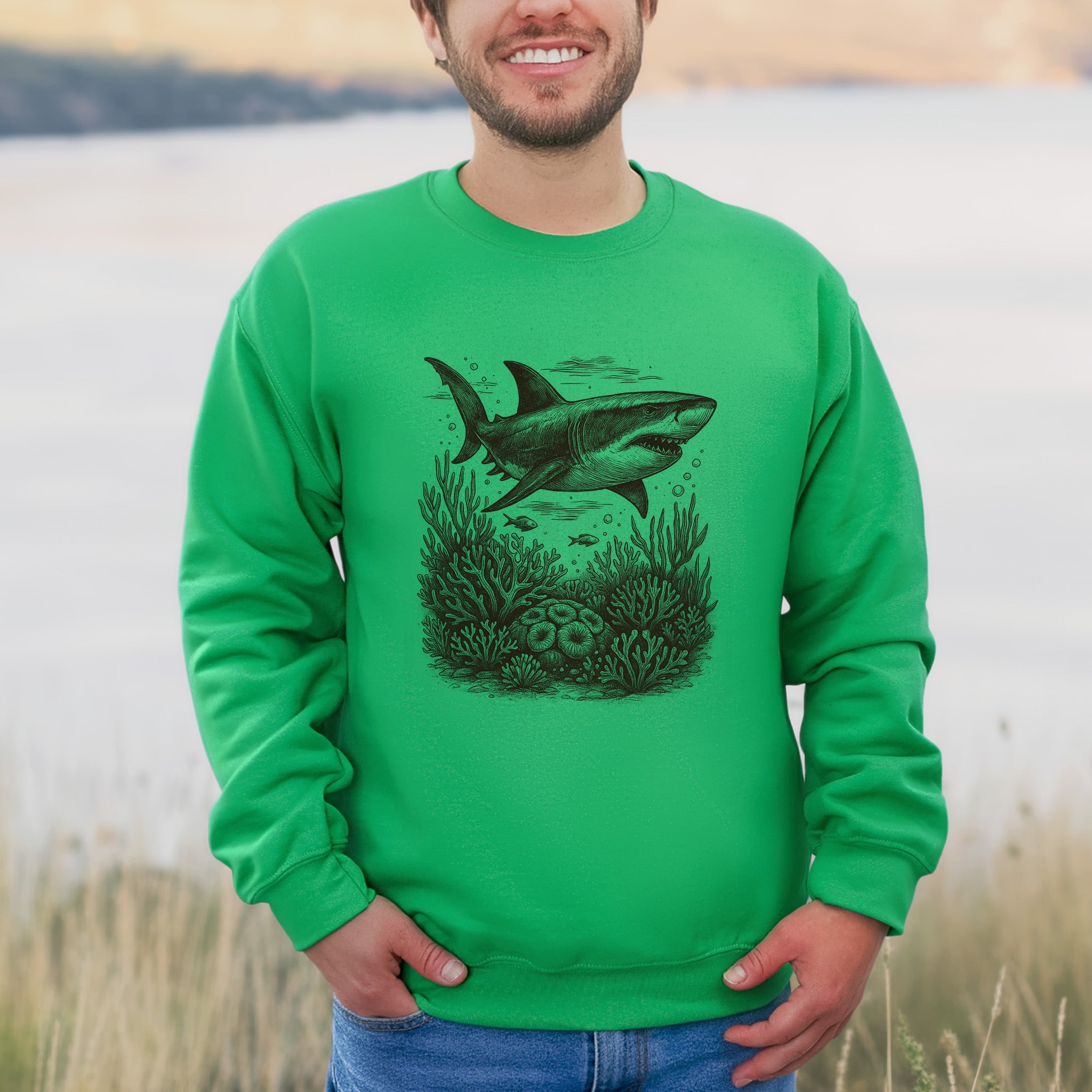 Shark and Coral Reef Sweatshirt – Bold Ocean Wildlife & Shark Lover Sweatshirt
