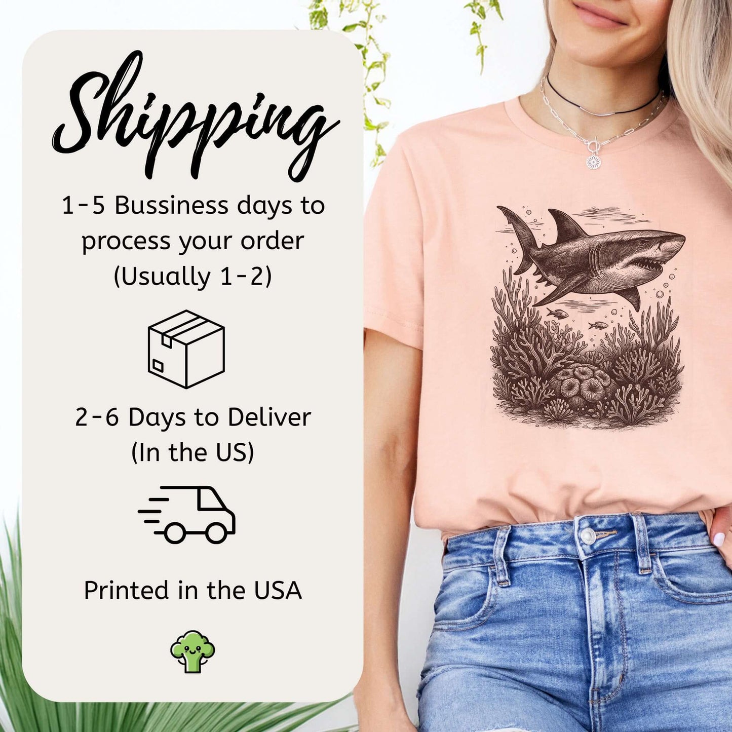 Shark and Coral Reef Sketch T-Shirt – Bold Ocean Wildlife Tee