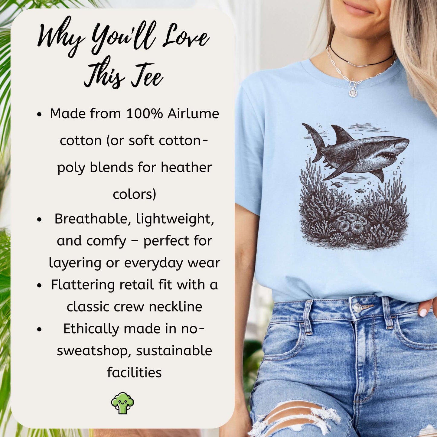 Shark and Coral Reef Sketch T-Shirt – Bold Ocean Wildlife Tee