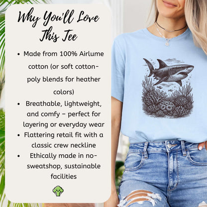 Shark and Coral Reef Sketch T-Shirt – Bold Ocean Wildlife Tee