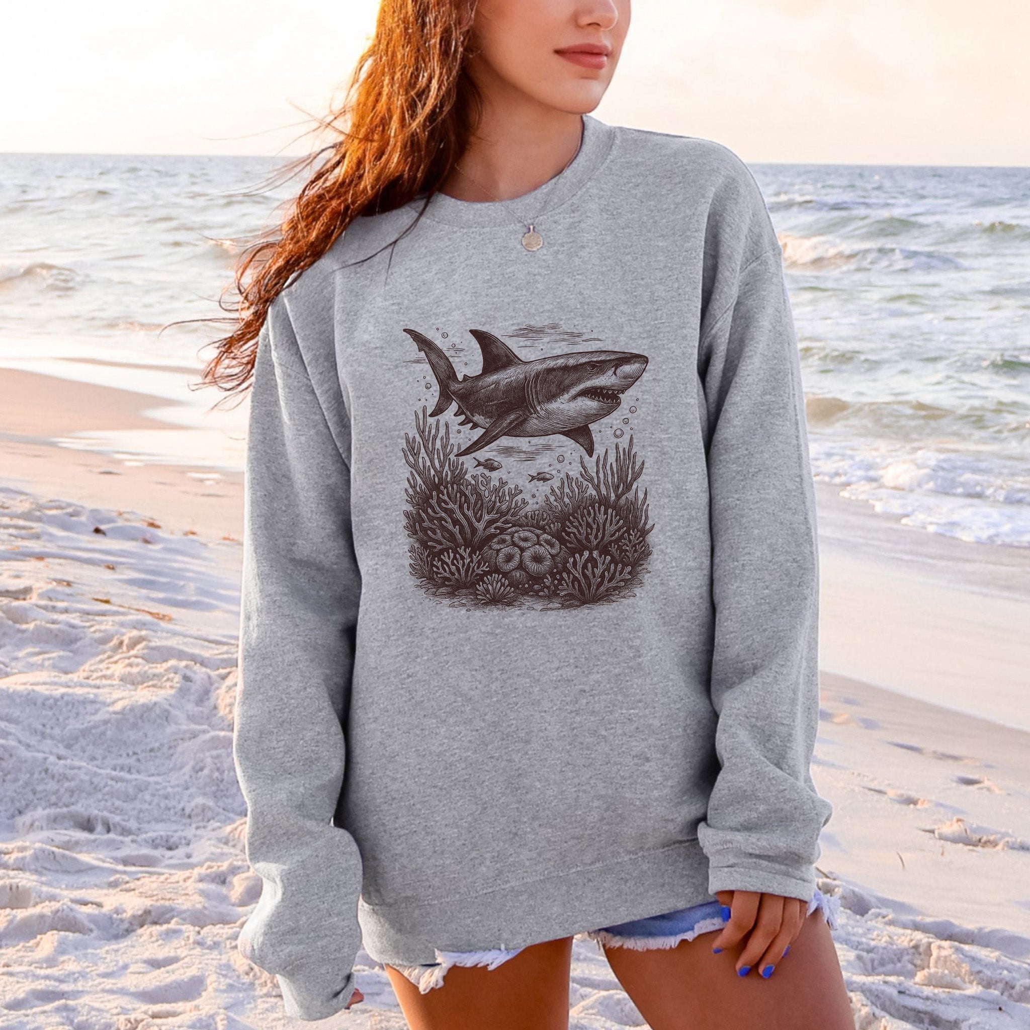 Shark and Coral Reef Sweatshirt – Bold Ocean Wildlife & Shark Lover Sweatshirt