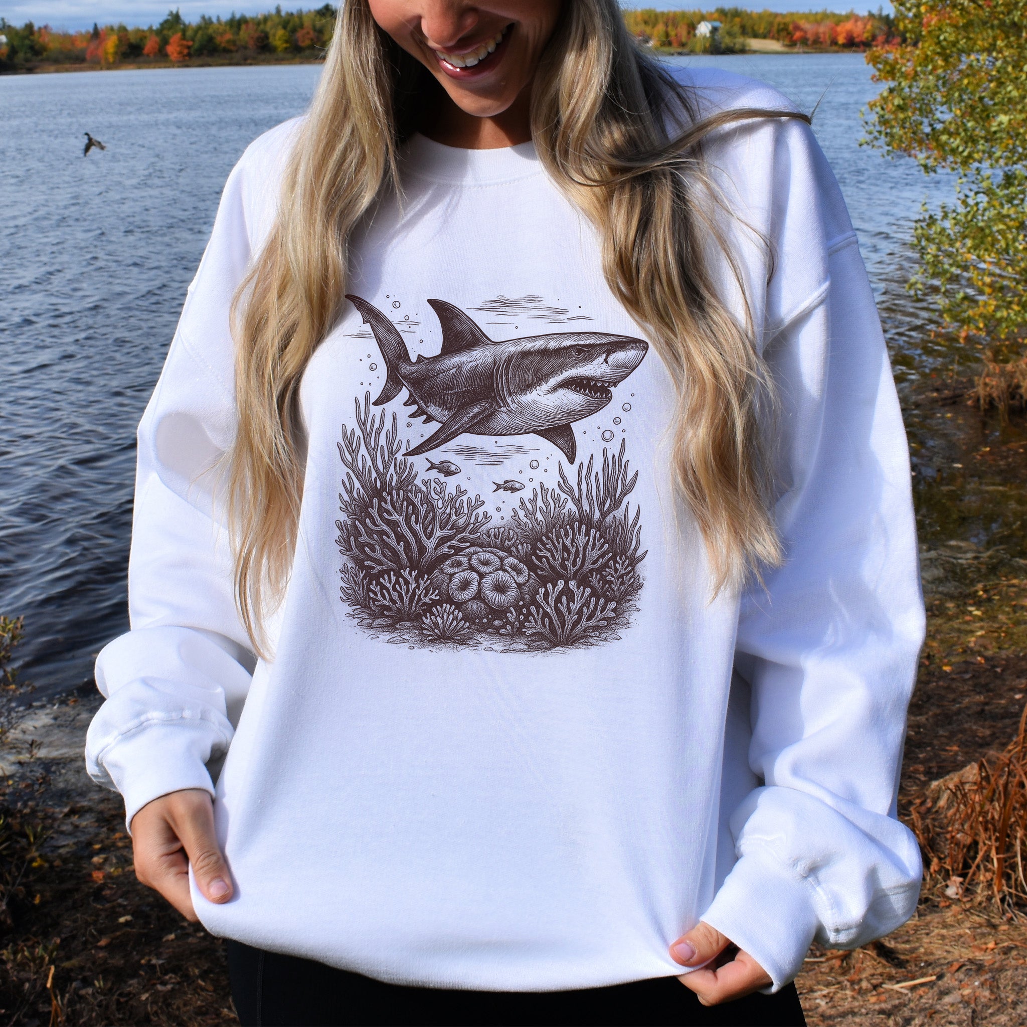 Shark and Coral Reef Sweatshirt – Bold Ocean Wildlife & Shark Lover Sweatshirt