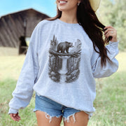 Bear Crossing Waterfall Sweatshirt – Vintage Wilderness Sketch Gift