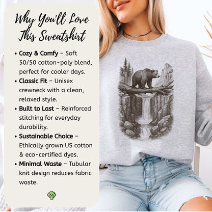 Bear Crossing Waterfall Sweatshirt – Vintage Wilderness Sketch Gift