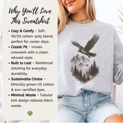 Eagle Over Mountains Sweatshirt – Vintage Wilderness Spirit Animal Sketch
