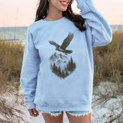 Eagle Over Mountains Sweatshirt – Vintage Wilderness Spirit Animal Sketch