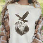 Eagle Over Mountains T-Shirt – Vintage Wilderness Spirit Animal Sketch