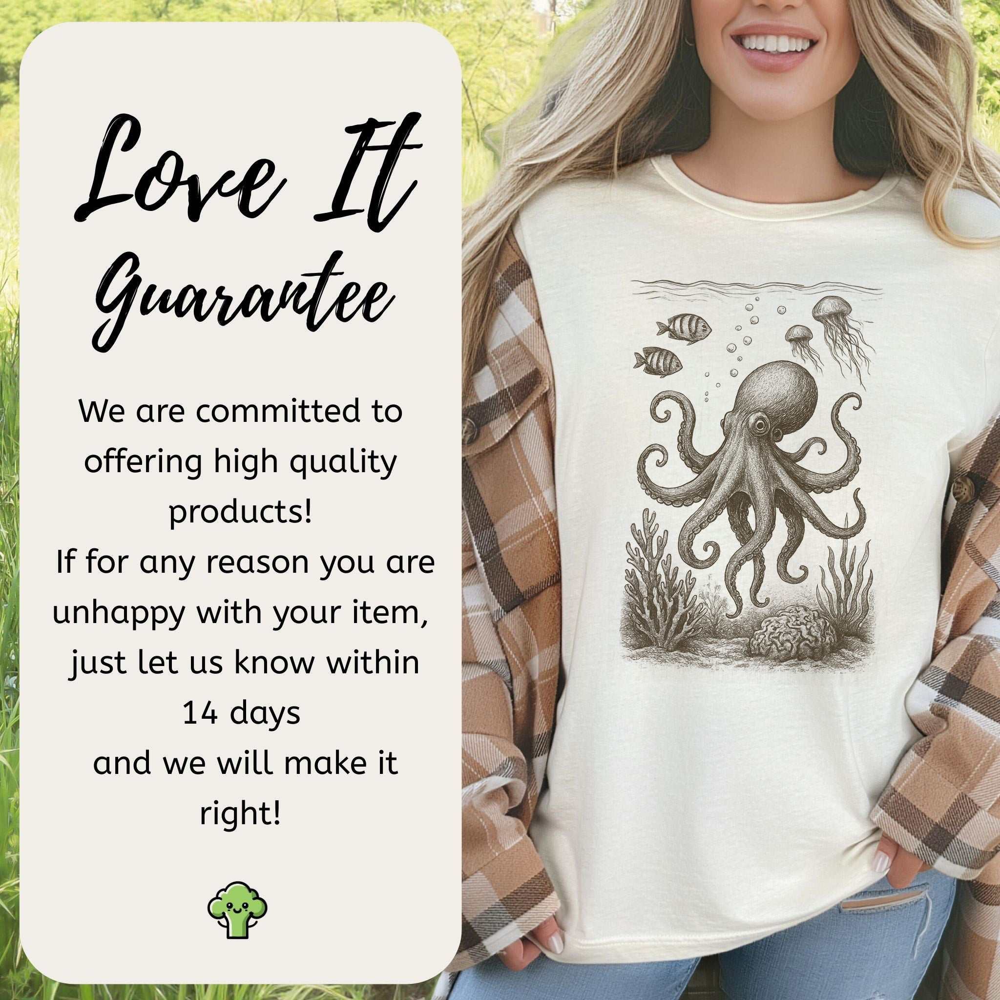 Octopus & Coral Reef Sketch T-Shirt – Artistic Ocean Life Tee