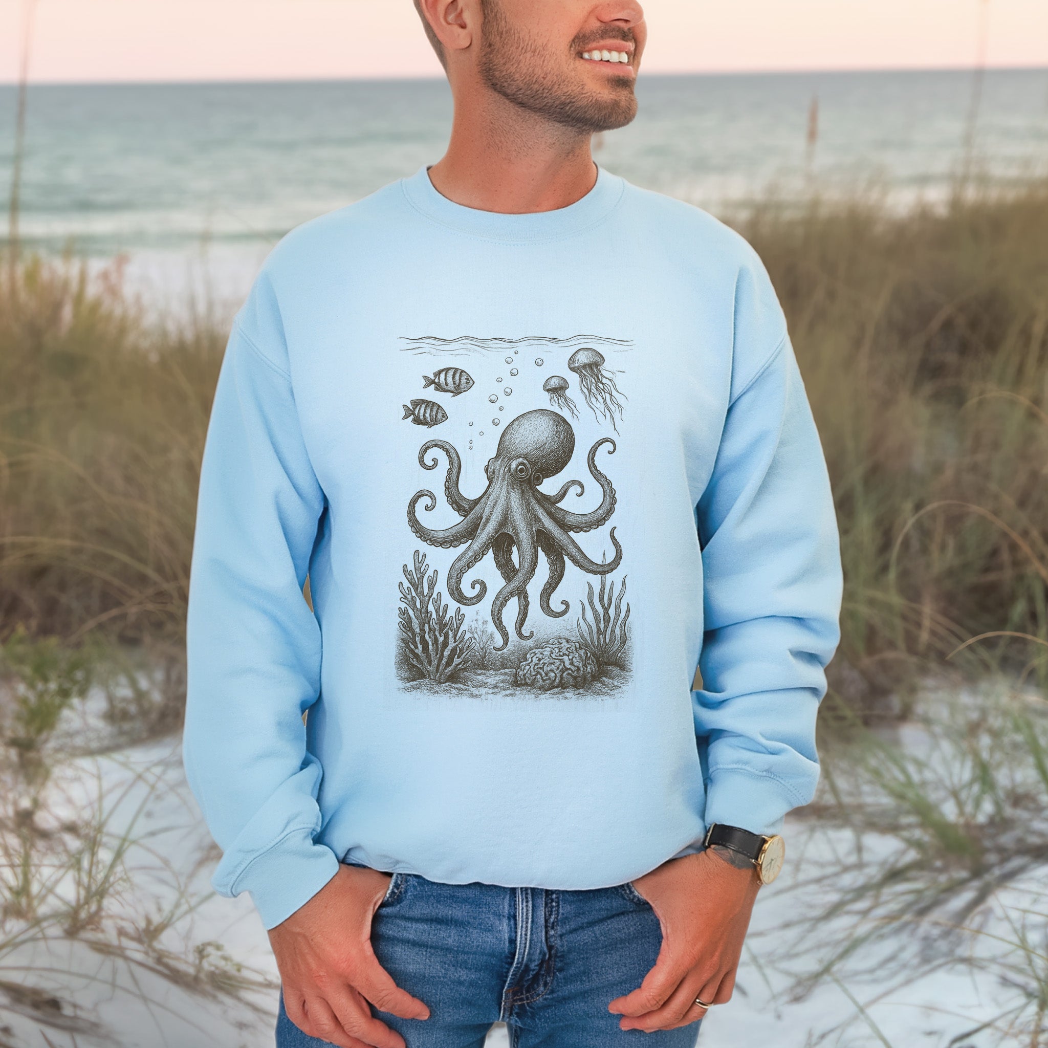 Octopus & Coral Reef Sweatshirt – Artistic Ocean Life Gift for Sea Lovers
